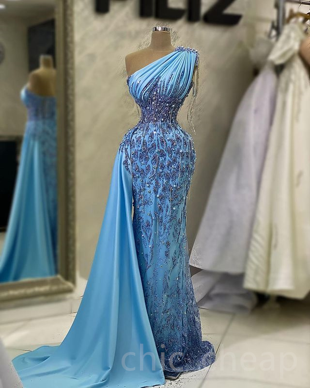 April 2023 Aso Ebi Beaded Crystals Prom Dress Mermaid Lace Urious Evening Formal Party Second Reception Birthday Engagement Gowns Dresses Robe De Soir