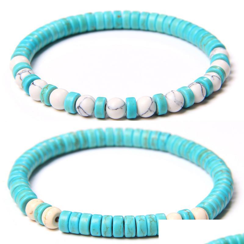 Charm Bracelets 6Mm Blue White Turquoises Stone Bracelet Female Beads Yoga Energy Jewelry Women Men Gifts Drop Delivery Dhi8W