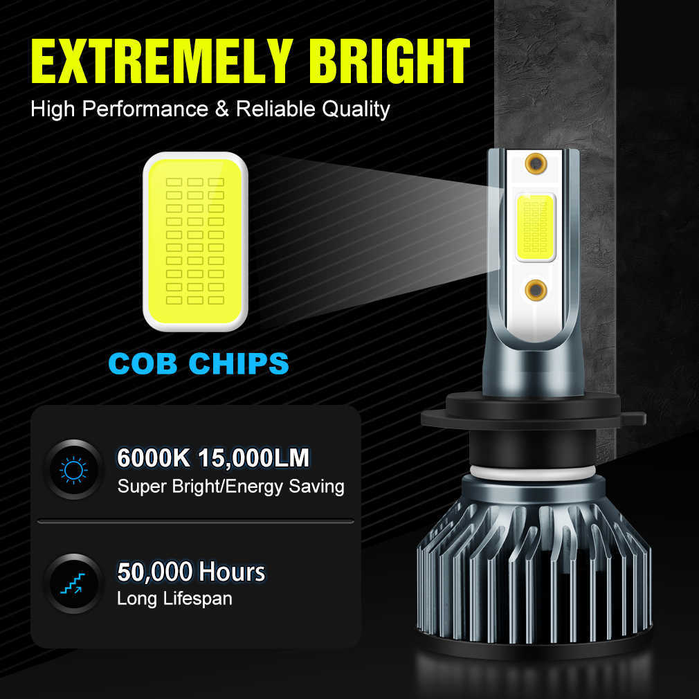 XSTORM-Mini faro Led para coche bombilla de 12V 15000LM H1 H4 H7 H8 H11 9005 HB3 9006 HB4 9004 HB1 9007 HB5 H13 luces compatible con Turbo lampada