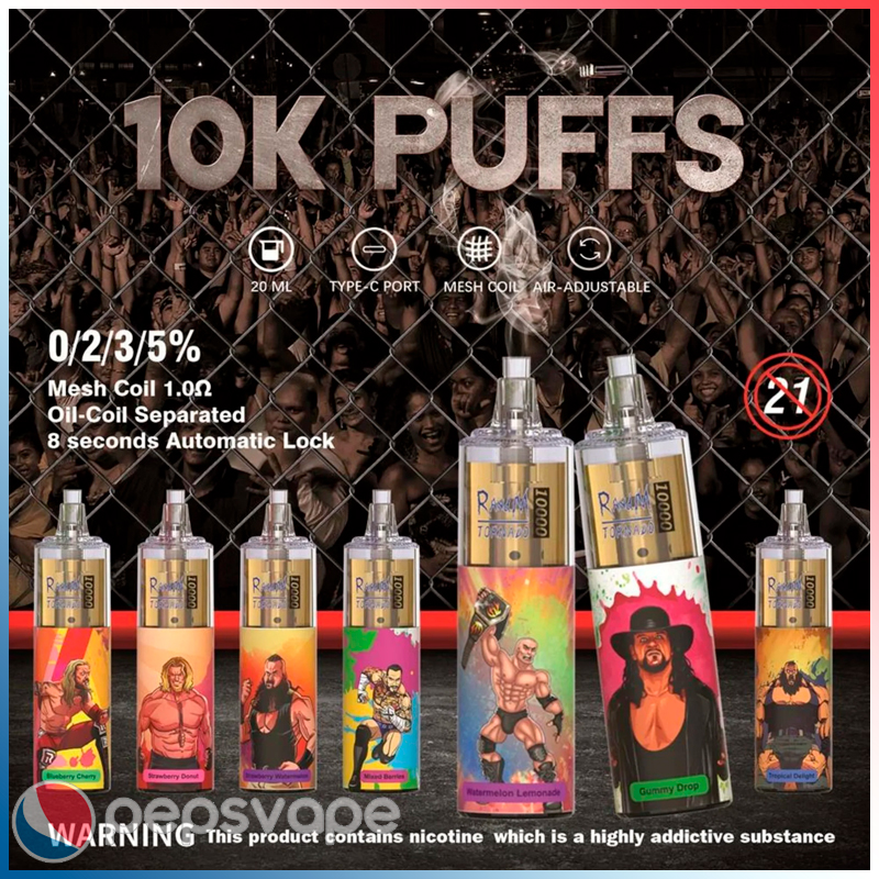 Original RandM Tornado 10000 Puffs Disposable Vape Pen E Cigarette With Rechargeable Battery Airflow Control Mesh Coil 20ml Prefilled Pod 10K Big Vapor Kit 24 colors
Original RandM Tornado 10000 Puffs Disposable Vape Pen E Cigarette With Rechargeable Battery Airflow Control Mesh Coil 20ml Prefilled Pod 10K Big Vapor Kit 24 colors