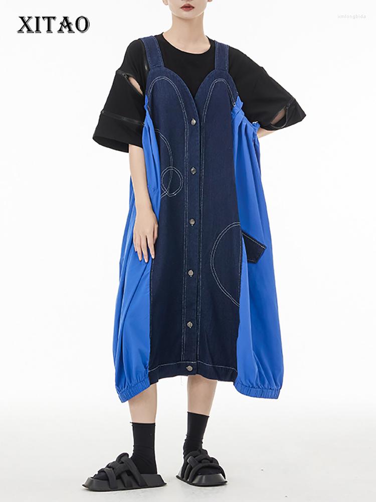 Casual Dresses XITAO Sleeveless Denim Straps Dress Fashion Contrast Color Patchwork Loose Personality V-neck Single Breasted ZY8371, Black zy8371 
Casual Dresses XITAO Sleeveless Denim Straps Dress Fashion Contrast Color Patchwork Loose Personality V-neck Single Breasted ZY8371, Black zy8371