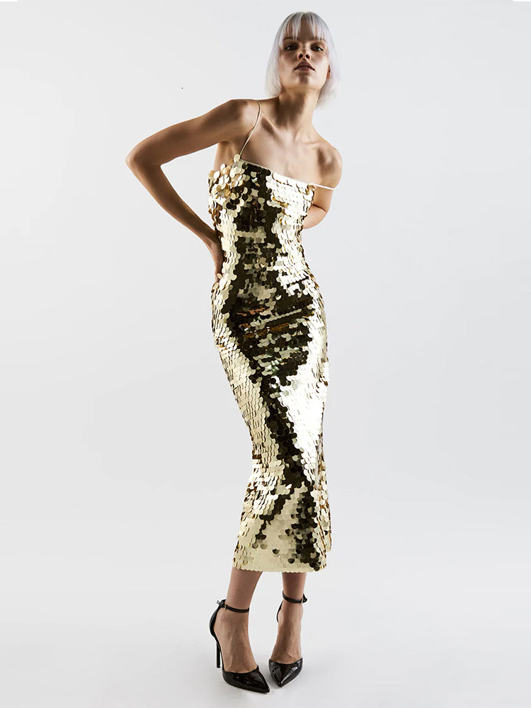 Casual Dresses Sexy Sleeveless Mesh Sequins Glitter Long Dress Women Spaghetti Straps Gold Sequins Backless Slim Dress Celebrity Club Party Dre 230420
Casual Dresses Sexy Sleeveless Mesh Sequins Glitter Long Dress Women Spaghetti Straps Gold Sequins Backless Slim Dress Celebrity Club Party Dre 230420