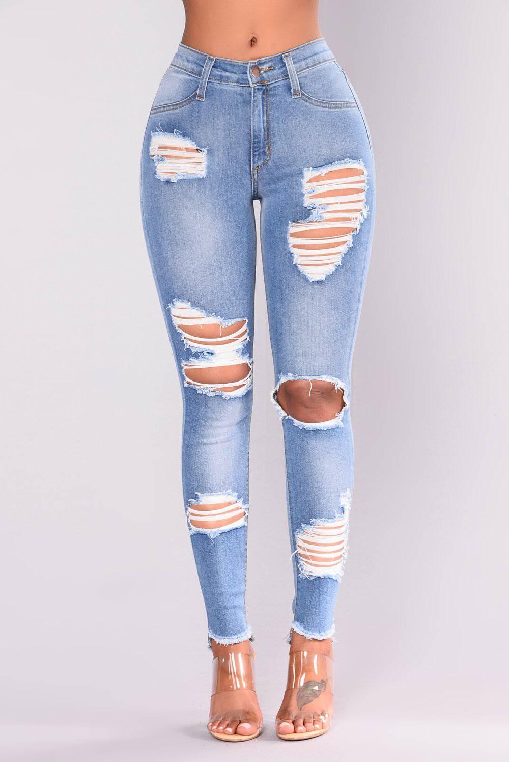 Jeans Fashion Streetwear Light Blue Woman Pencil Pants Hole Jeans For Women High Waist Jeans
Jeans Fashion Streetwear Light Blue Woman Pencil Pants Hole Jeans For Women High Waist Jeans