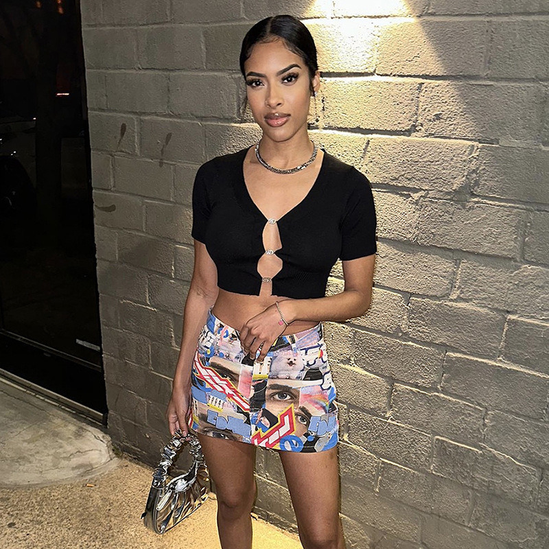 Skirts 3D Printed Women Fashion Mini Skirt Sexy Club Party Bodycon 230420