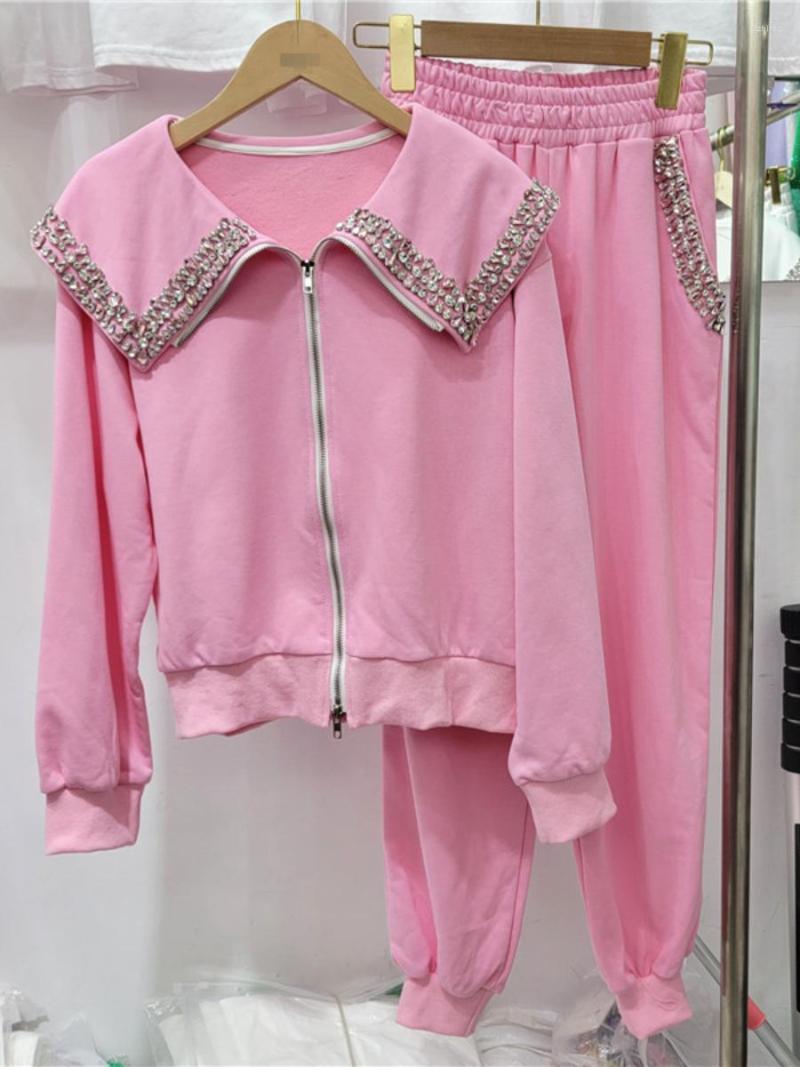 Women's Two Piece Pants Exquisite Rhinestone Long-Sleeve Zipper Sweatshirt Women's 2023 Spring Fashion High Waist Casual Sports Suit, Pink
Women's Two Piece Pants Exquisite Rhinestone Long-Sleeve Zipper Sweatshirt Women's 2023 Spring Fashion High Waist Casual Sports Suit, Pink