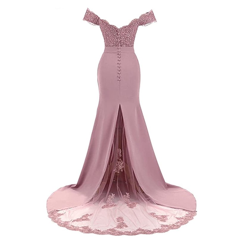 Dusty Pink Bridesmaid Dresses Mermaid Floral Lace Applique Beaded V Neck Wedding Guest Evening Gowns Off Shoulder Maid of Honor Dress
