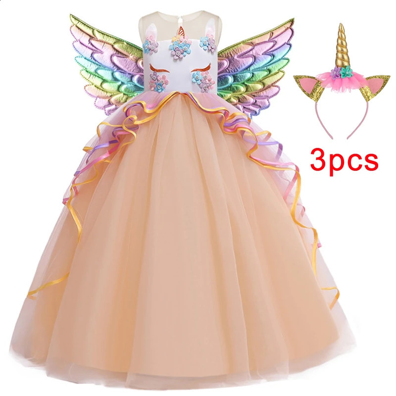 Clothing Sets 2023 Rainbow Unicorn Dress For Kids Girls Children Birthday Costume Girl Party Princess Dresses Vestidos Role Dance Performance 231118