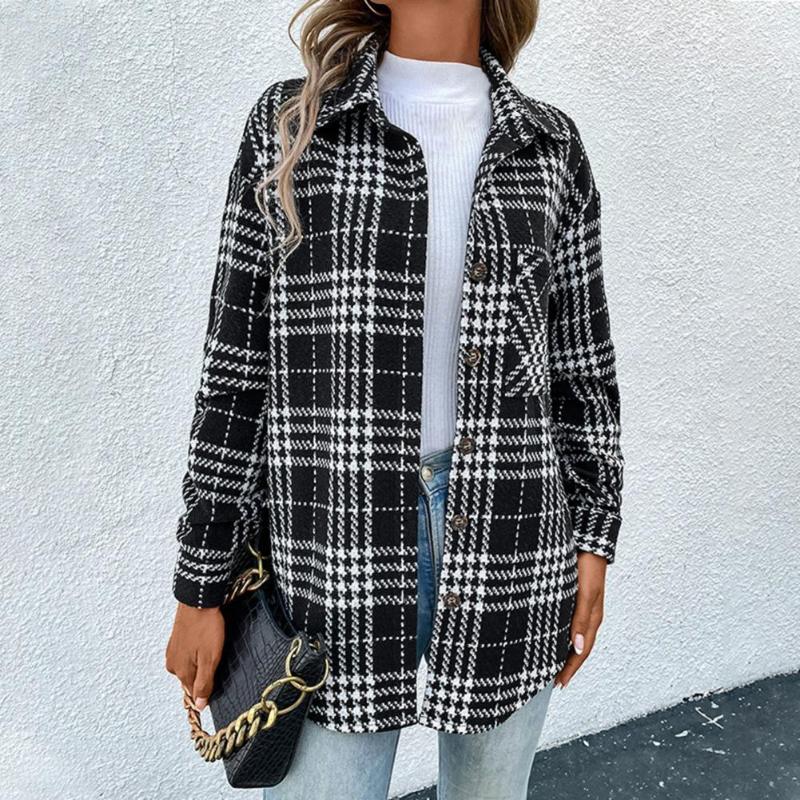 Women' Blouses Women Autumn Shirt Plaid Print Turn-down Collar Lady Mid Length Long Sleeves Coat Single-breasted Casual, Black
Women' Blouses Women Autumn Shirt Plaid Print Turn-down Collar Lady Mid Length Long Sleeves Coat Single-breasted Casual, Black