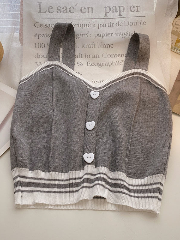 Camisoles Tanks Y2k Knitted Camisole Women's Inner Wear Summer New Sexy Tank Top Hit Color Unique Hot Girl Short Beautiful Back Wearing Tops 2304