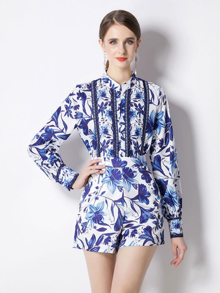 Dress Runway 2 Piece Outfits Women Stand Collar Lantern Sleeve Blue And White Porcelain Shirts and High Waist Pockets Short Set Suit
Dress Runway 2 Piece Outfits Women Stand Collar Lantern Sleeve Blue And White Porcelain Shirts and High Waist Pockets Short Set Suit