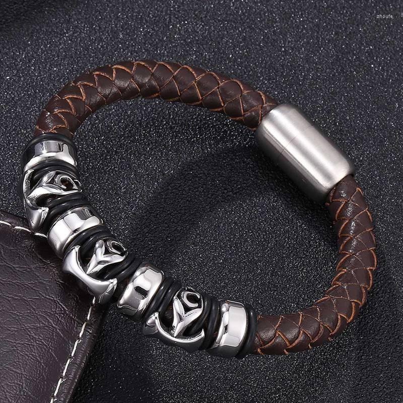 Charm Bracelets Fashion Jewelry Punk Brown Woven Leather Bracelet Cross Mens Stainless Steel Magnetic Buckle Cool Men FR0156
Charm Bracelets Fashion Jewelry Punk Brown Woven Leather Bracelet Cross Mens Stainless Steel Magnetic Buckle Cool Men FR0156