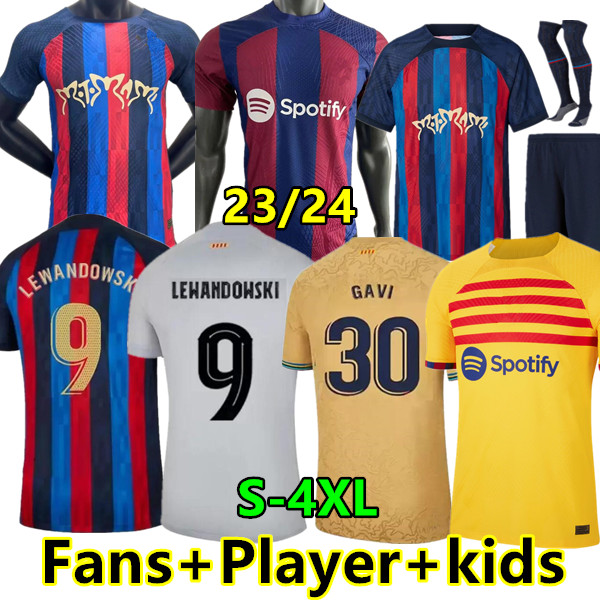 22/23/24 LEWANDOWSKI ANSU FATI Soccer Jerseys FERRAN ADAMA AUBA CHRISTENSEN O. DEMBELE PEDRI MEMPHIS DEST GAVI barcelona fans player kids maillots football shirt, 22/23 3rd