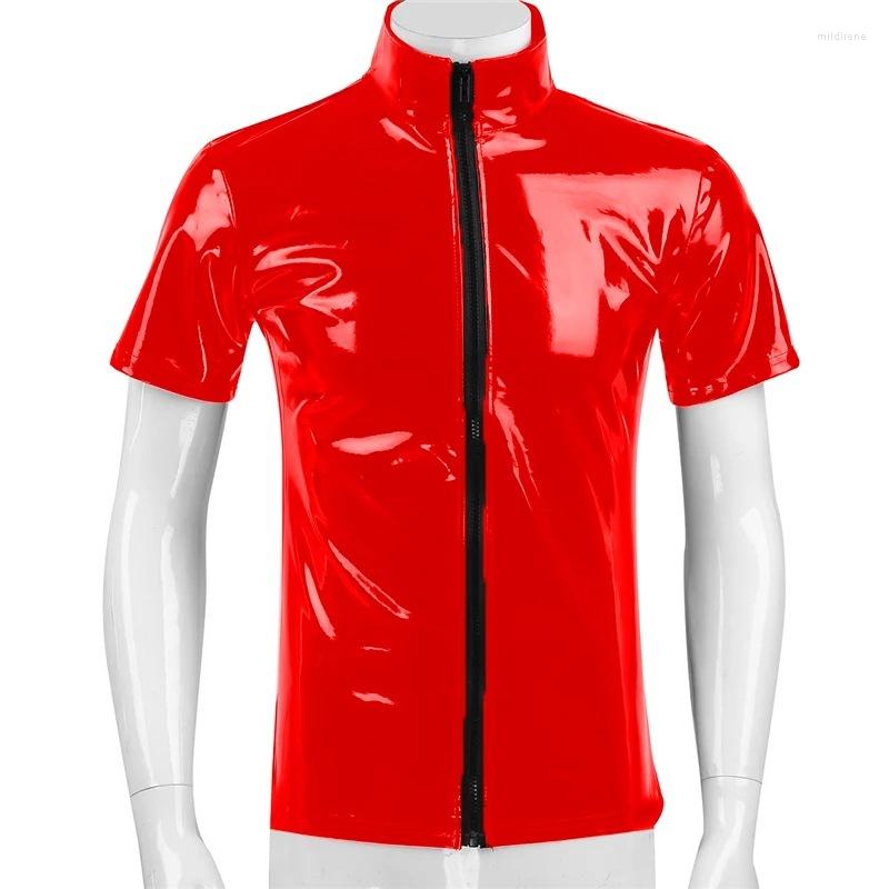 Men's T Shirts Men's Sexy PVC Bright Leather Tees Slim Short Sleeves T-shirt With Front Long Zipper, Black
Men's T Shirts Men's Sexy PVC Bright Leather Tees Slim Short Sleeves T-shirt With Front Long Zipper, Black