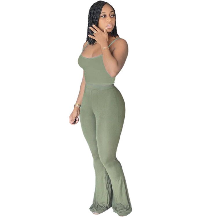 2024 Designer Summer Tracksuits Women Outfits Two Piece Sets Sleeveless tank top and Flared Pants Casual Jogger Suits Solid Sportswear Wholesale Cloth