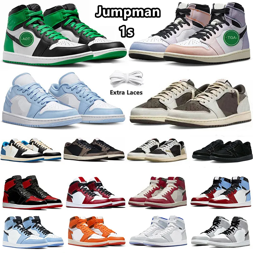Jumpman 1 1s Travis Basketball Shoes High cut comfortable breathable Reverse Mocha fragment White Tan UNC Lucky Green Sneakers for Men Women, Item#47
Jumpman 1 1s Travis Basketball Shoes High cut comfortable breathable Reverse Mocha fragment White Tan UNC Lucky Green Sneakers for Men Women, Item#47