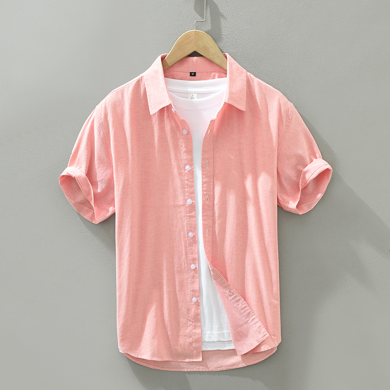 Men's Casual Shirts Summer New Short Sleeve Shirt for Men Pure Cotton Turn-down Collar Button Down Shirts Male Solid Casual Korean Clothes 230420