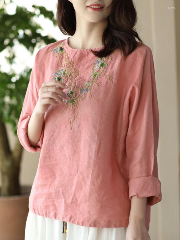 Women's Blouses Spring Summer Pink Pullovers Shirt For Women Retro Embroidery Loose Casual Flax Tops Ladies O-Neck Long-sleeved Floral
Women's Blouses Spring Summer Pink Pullovers Shirt For Women Retro Embroidery Loose Casual Flax Tops Ladies O-Neck Long-sleeved Floral