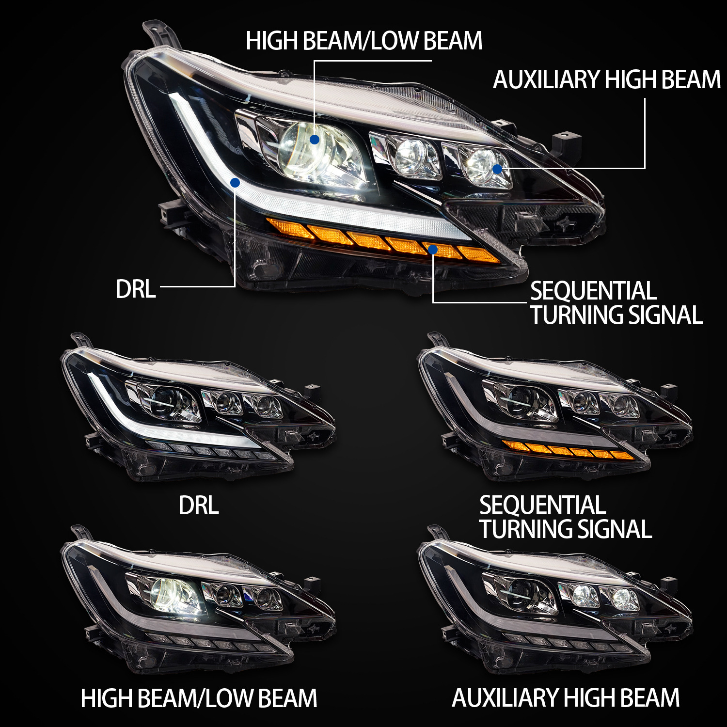 LED Headlights For Cars For Toyota REIZ 20 14-20 17 Upgrade Bifocal Lens Headlight Demon Eye Running Head Lights