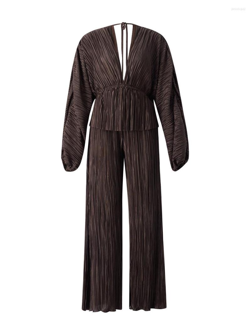 Men' Hoodies Women Autumn Pleat Two Pieces Sets Casual Lantern Long Sleeve Deep V Neck Shirts Tops Loose Wide Leg Pants Suits, Brown
Men' Hoodies Women Autumn Pleat Two Pieces Sets Casual Lantern Long Sleeve Deep V Neck Shirts Tops Loose Wide Leg Pants Suits, Brown
