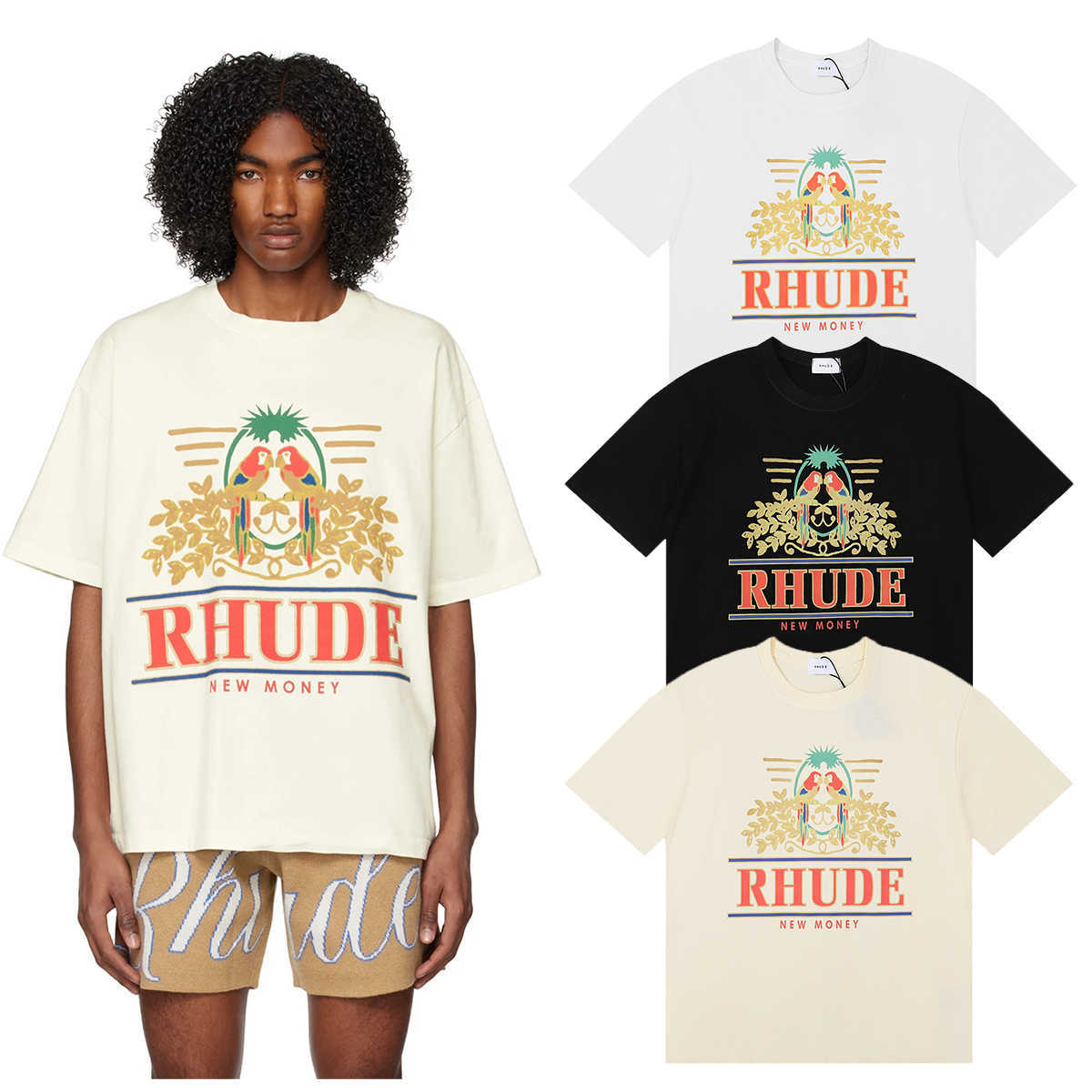 Designer Fashion Clothing Tees Hip hop TShirts Rhude Parakeet Long Tailed Parrot Print Base T-shirt American Casual Men's Women's Cotton Short Sleeve Loose Streetwear, Black
Designer Fashion Clothing Tees Hip hop TShirts Rhude Parakeet Long Tailed Parrot Print Base T-shirt American Casual Men's Women's Cotton Short Sleeve Loose Streetwear, Black
