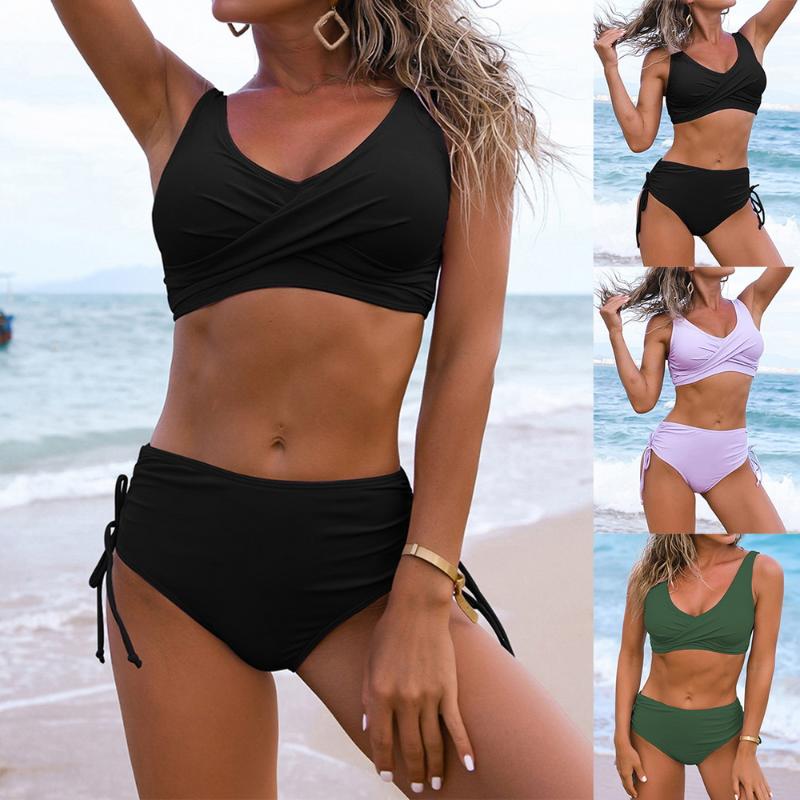Women' Swimwear Solid Sexy Split Bikini Summer Swimsuit 2 Pieces Top With Mid Waist Ruched Bottom Tankini Push Up Bathing Suit, Black
Women' Swimwear Solid Sexy Split Bikini Summer Swimsuit 2 Pieces Top With Mid Waist Ruched Bottom Tankini Push Up Bathing Suit, Black