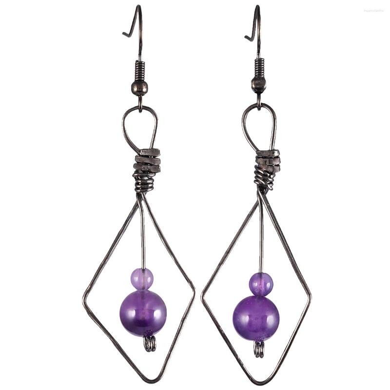 Dangle Earrings Natural Amethyst Crystal Bead Chakela Energy Jewelry Black Plated Wire Rhombus Winding Drop Hooking For Women
Dangle Earrings Natural Amethyst Crystal Bead Chakela Energy Jewelry Black Plated Wire Rhombus Winding Drop Hooking For Women