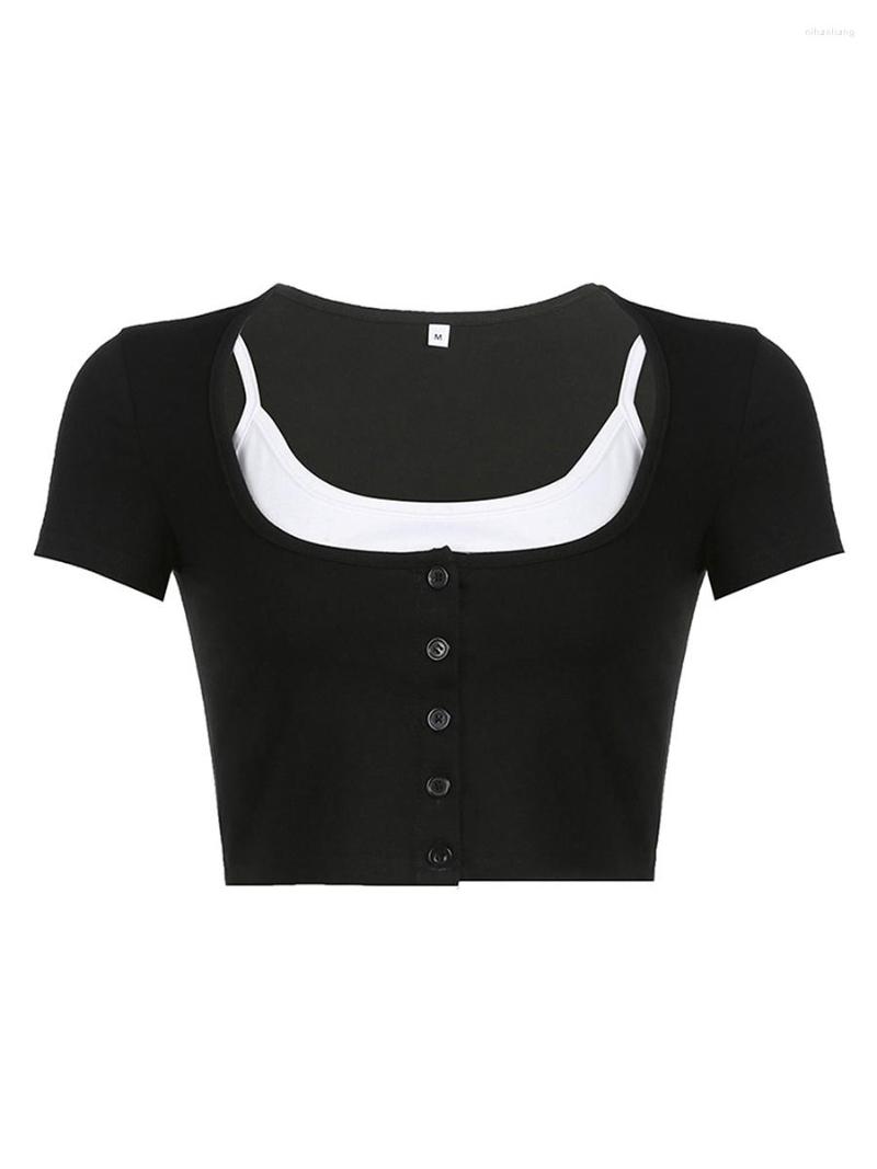 Women' Tanks 90s E Girl Short Sleeve T-shirt Contrast Color U-Neck Button Down Slim Fit Crop Tops Tee Shirt Y2K Aesthetic Streetwear, Black
Women' Tanks 90s E Girl Short Sleeve T-shirt Contrast Color U-Neck Button Down Slim Fit Crop Tops Tee Shirt Y2K Aesthetic Streetwear, Black