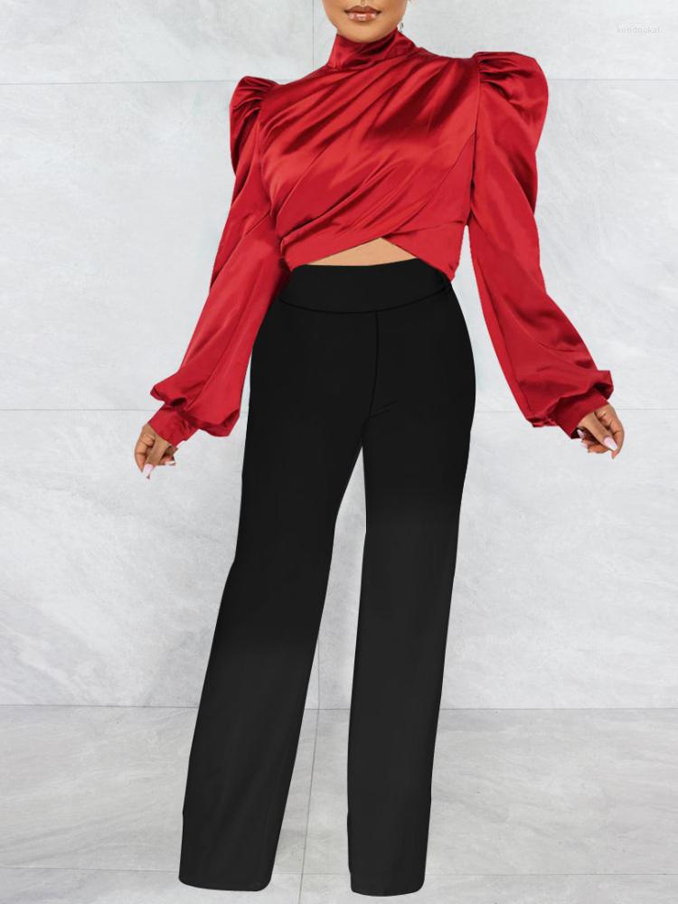 Women' Two Piece Pants Women Pieces Sets Shiny Crop Tops Shirt Blouses High Collar Waist Trousers Long Sleeves African Female Suit Sexy, Black
Women' Two Piece Pants Women Pieces Sets Shiny Crop Tops Shirt Blouses High Collar Waist Trousers Long Sleeves African Female Suit Sexy, Black