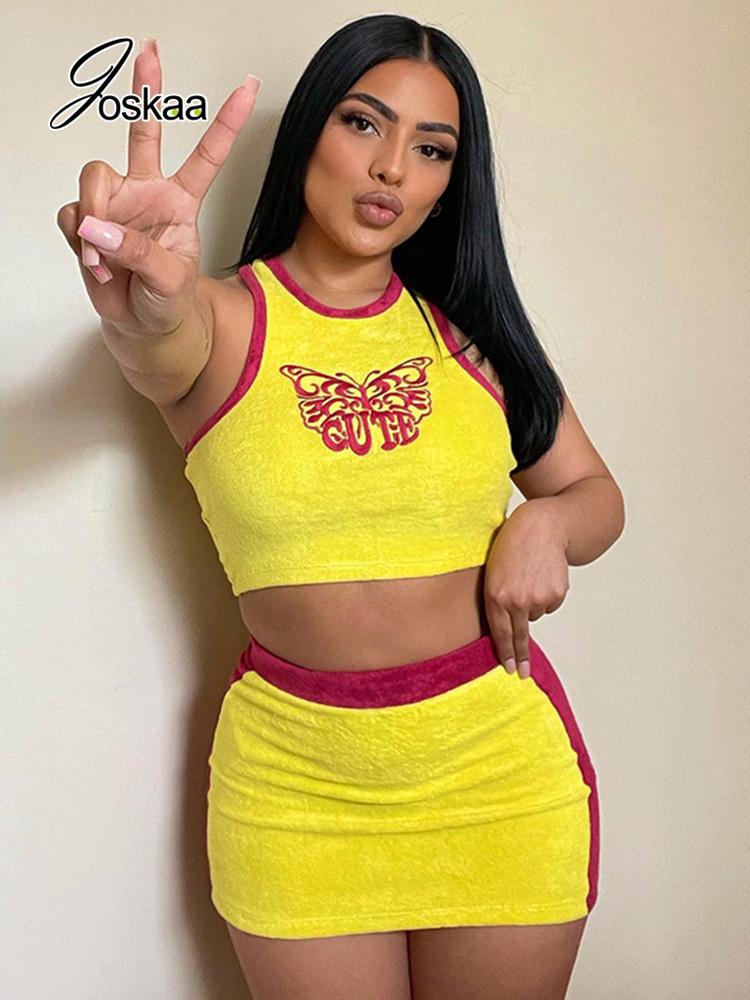Dress Joskaa Embroidery Patchwork Yellow Crop Tank Top and Mini Skirts Two Piece Set Women Clothing Summer 2022 Sexy Club Outfits
Dress Joskaa Embroidery Patchwork Yellow Crop Tank Top and Mini Skirts Two Piece Set Women Clothing Summer 2022 Sexy Club Outfits