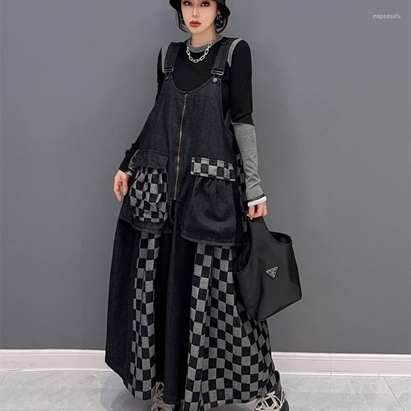 Casual Dresses Elegant Denim Patchwork Checked Dress Women Korean Style Strap Winter A Line All Match Ropa De Invierno Para Mujer, Black
Casual Dresses Elegant Denim Patchwork Checked Dress Women Korean Style Strap Winter A Line All Match Ropa De Invierno Para Mujer, Black
