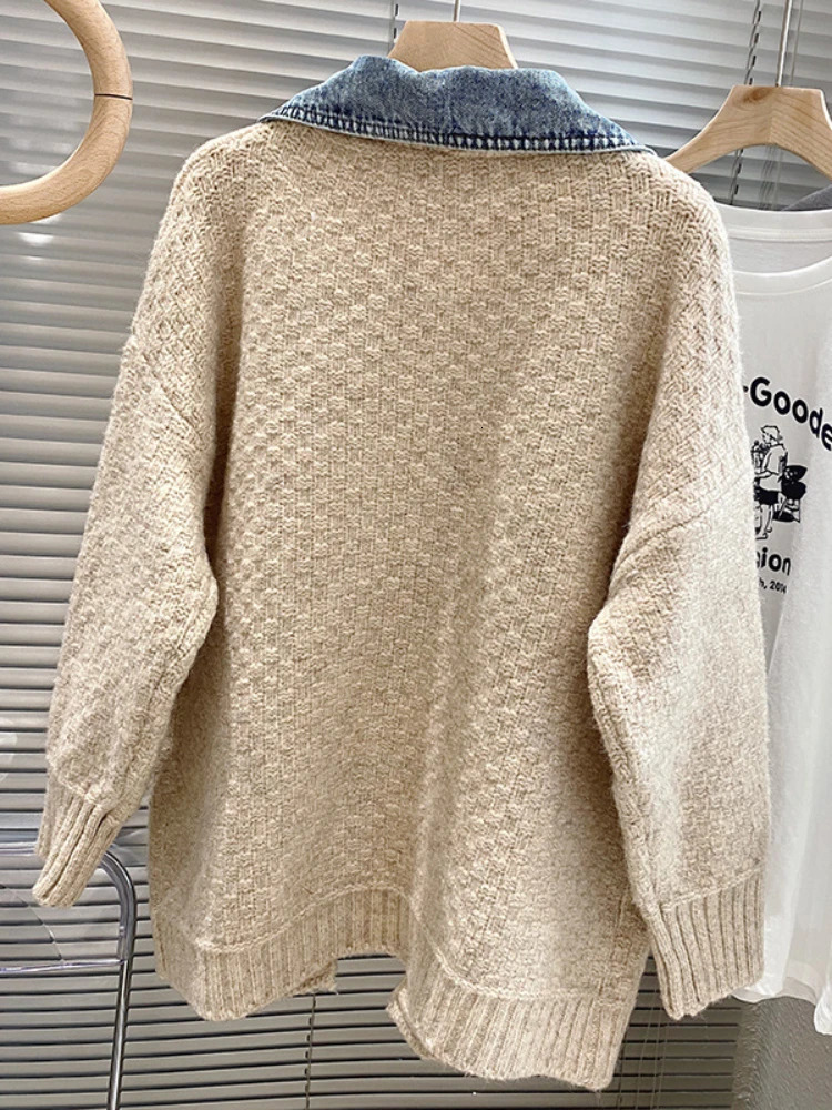 Men's Jackets Jackets for Women Lapel Panels Denim Jacket Women Coats Loose Thick Sweater Knitted Cardigan Top Women Clothing Knitwears 231120