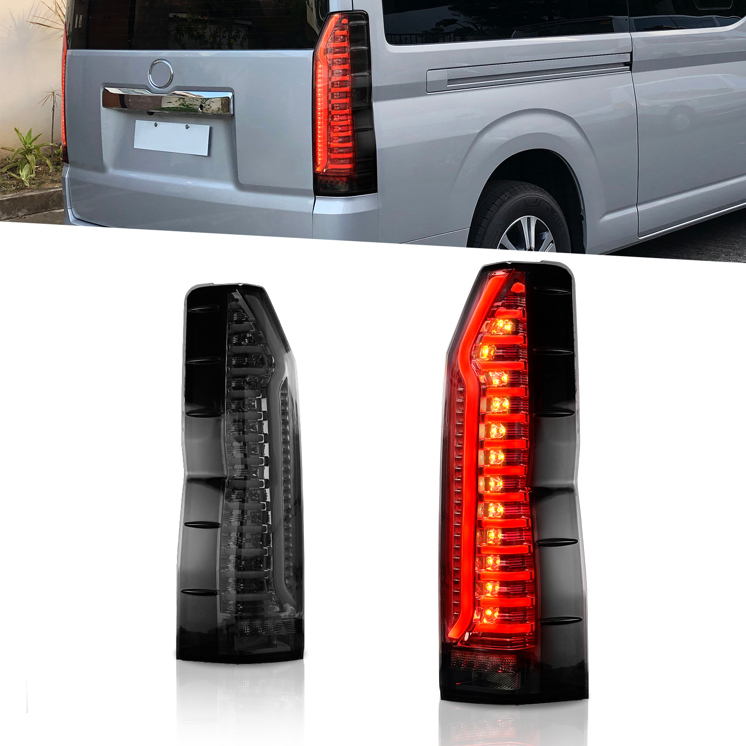 Full LED Taillight For TOYOTA HIACE 20 19-2022 Upgrade Taillights Streamer Turn Signal Lights Reverse Running Lamp
