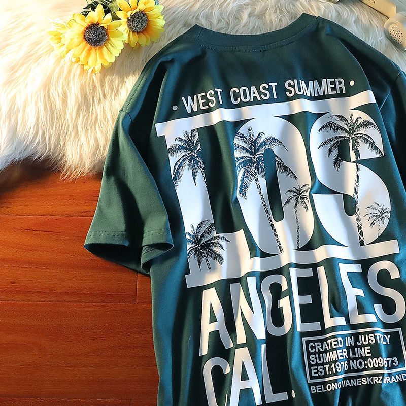 Womens TShirt Summer hawaiian coconut short sleeve tshirts for men and women oversizebf American loose relaxed round neck top clothes 230420