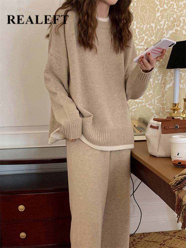 Pants REALEFT Autumn Winter 2 Pieces Women's Sets Knitted Tracksuit Patchwork ONeck Sweater and Loose Wide Leg Pants Pullover Suits, Black
Pants REALEFT Autumn Winter 2 Pieces Women's Sets Knitted Tracksuit Patchwork ONeck Sweater and Loose Wide Leg Pants Pullover Suits, Black