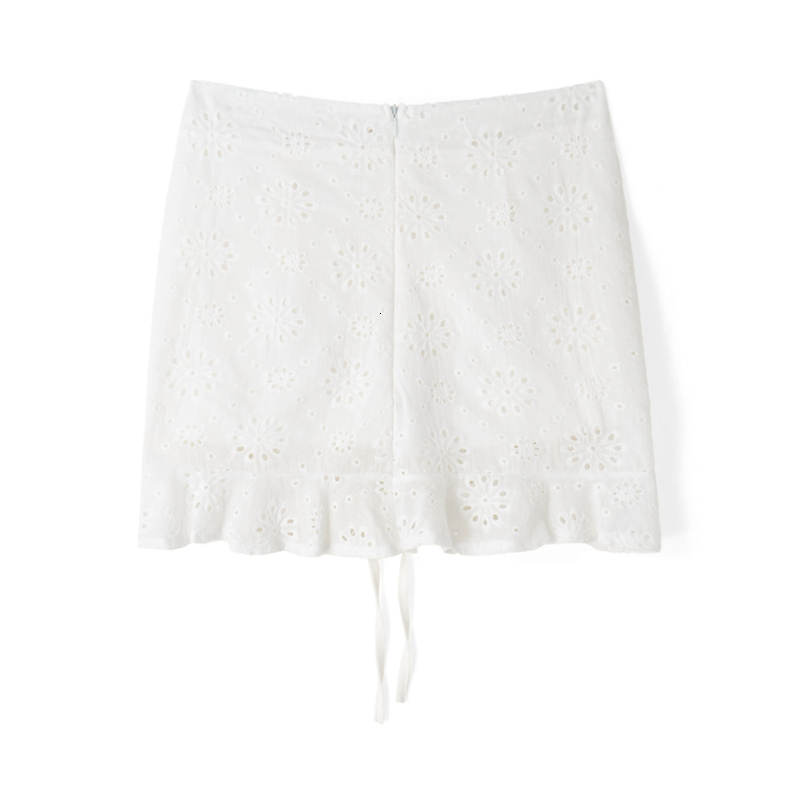 Skirts Xingqing Pleated y2k Aesthetic Women Floral Drawstring High Waist Ruffle Cutout White Mini Summer Streetwear 230420