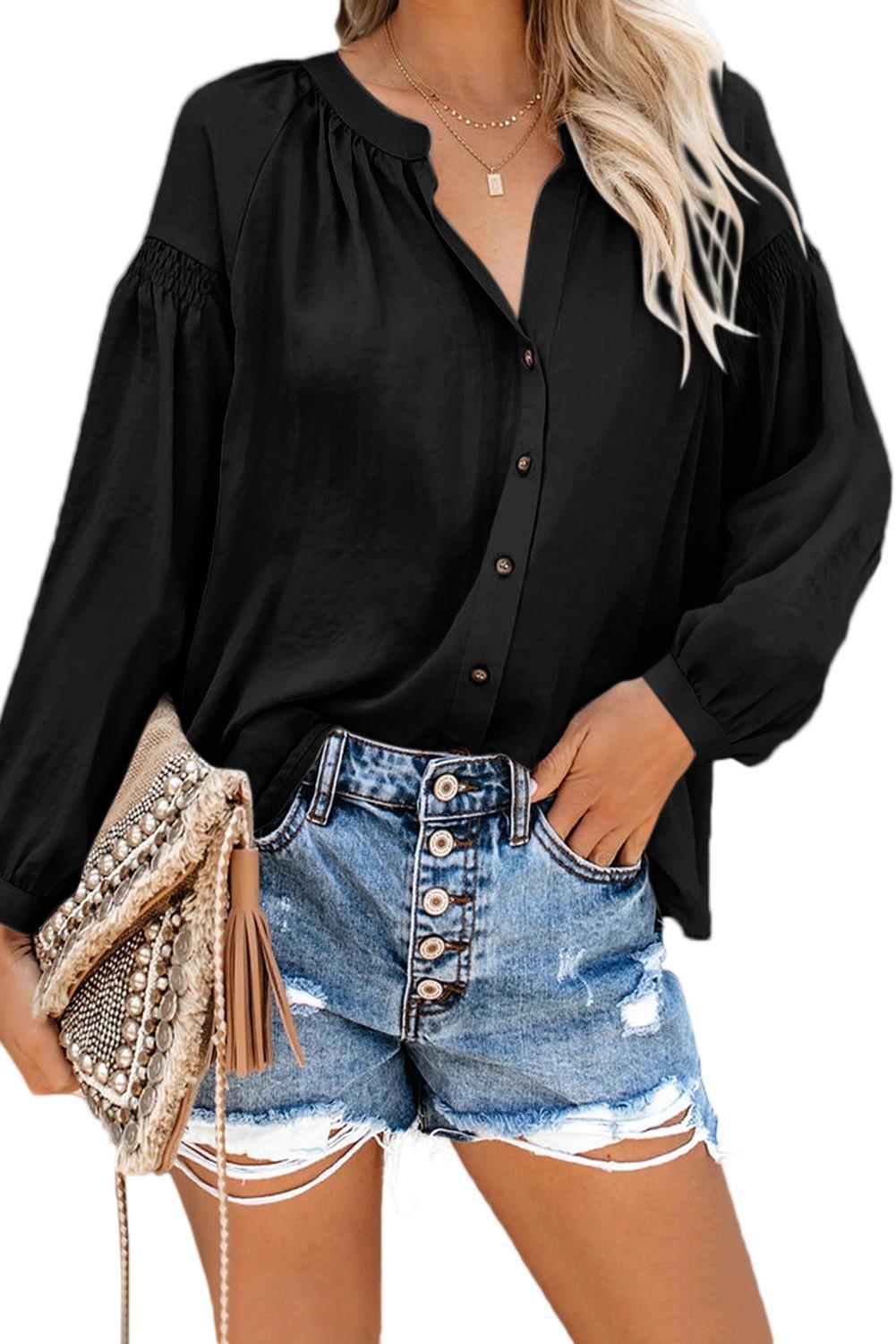 Men's Swimwear WhiteBlack Inspired Button Down Peasant Blouse Top Women Leisure Long Sleeve Office Shirt Lady Blusas Camisa XXL 230420