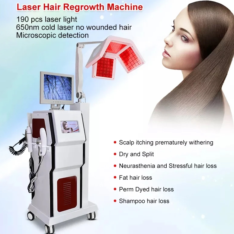 Desktop Diode Laser Hair Regrowth Equipment 650nm Anti Hair Loss Scalp Nursing 5 in 1 Hair Oil Control Apparatus with Detection Camera