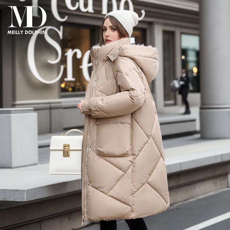 Women's Down Parkas MEILLY DOLPHIN 2023 Snow Wear Winter Coat for Women Down Jacket Warm Casual Loose Hooded Winter Women Jacket Long Parkas 2311