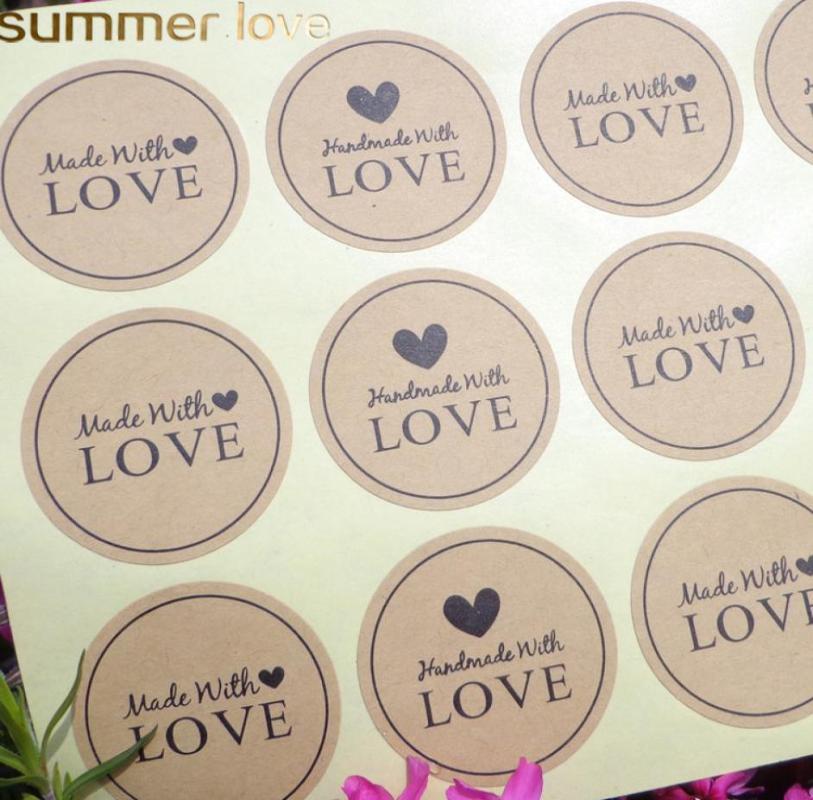 

12pcs Handmade Wtih Love Heart Round Scrapbooking Paper Labels Seal Sticker DIY Gift Sticker Dia38cm6024226