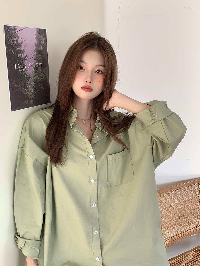 Women's Blouses Autumn Korean Loose Solid Color Turn-down Collar Long-sleeved Sunscreen Shirt Women, Green 
Women's Blouses Autumn Korean Loose Solid Color Turn-down Collar Long-sleeved Sunscreen Shirt Women, Green