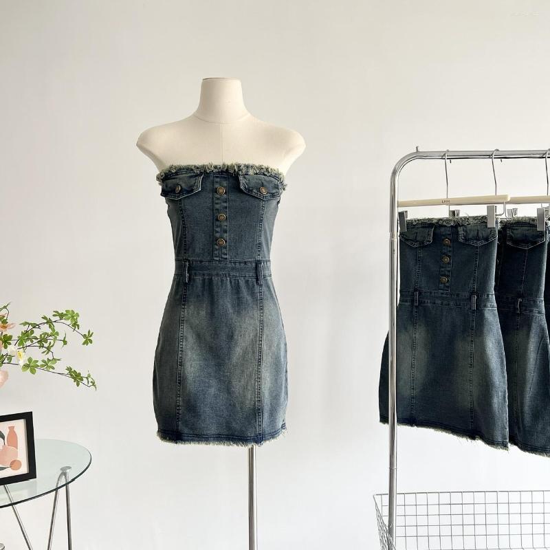 Casual Dresses Sexy Strapless Backless Women Buttons Blue Denim Female Short Dress With Tassel 2023 Spring Summer Slim Lady Robe, Denim dress
Casual Dresses Sexy Strapless Backless Women Buttons Blue Denim Female Short Dress With Tassel 2023 Spring Summer Slim Lady Robe, Denim dress