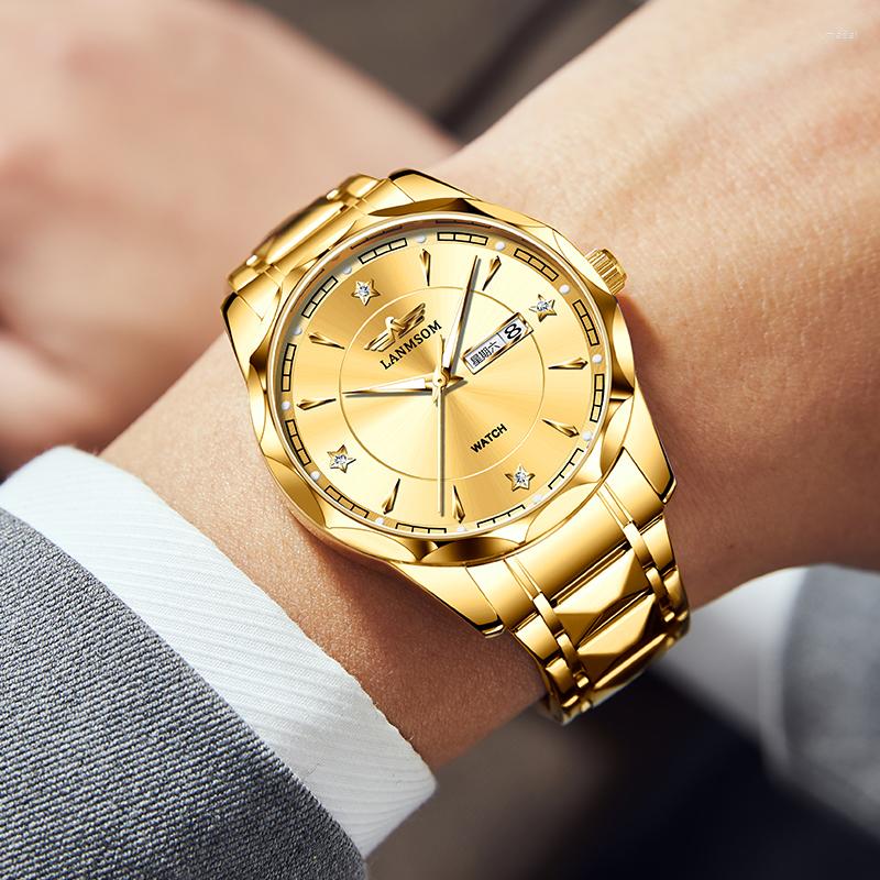 Wristwatches 2023 Watch For Men Top Quartz Waterproof Stainless Steel Strap Business Date Gold Mens Watches Box
Wristwatches 2023 Watch For Men Top Quartz Waterproof Stainless Steel Strap Business Date Gold Mens Watches Box