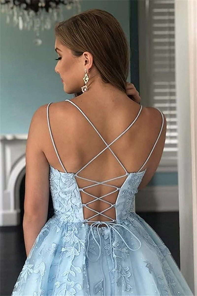 Short Homecoming Dresses Sexy Backless Appliques Spaghetti Party Gowns A-Line Lace-up Tulle Princess Birthday Mini Prom Graudation Cocktail Party Gown