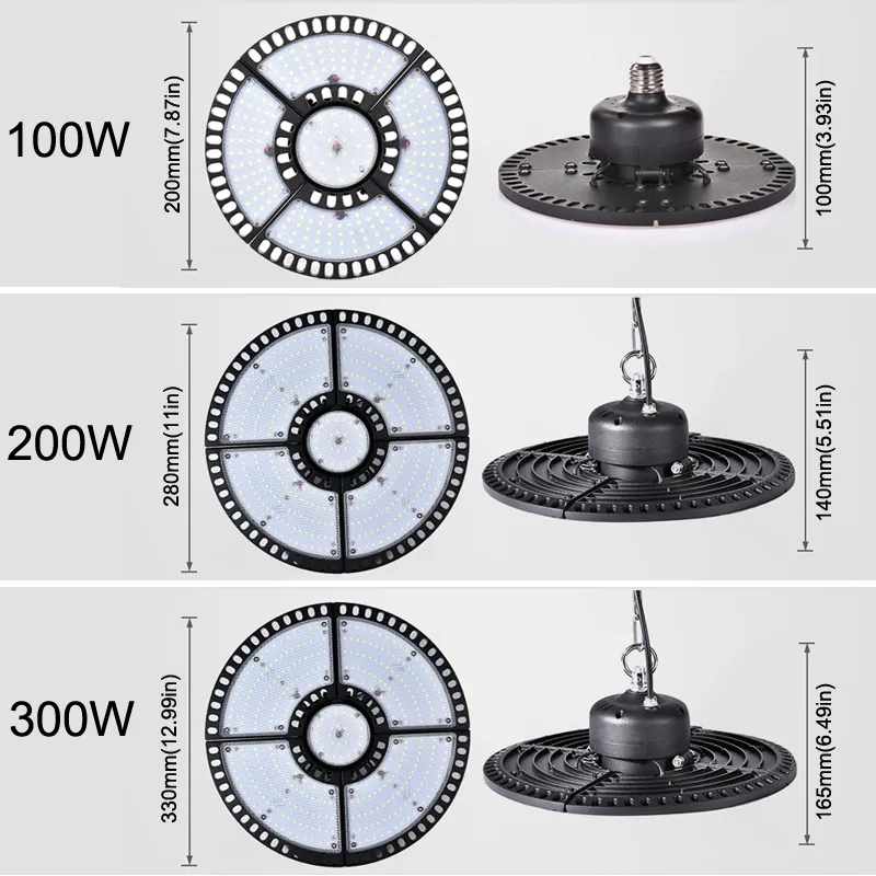 LED High Bay Light 300W 200W UFO 6500K Replacement Deformable Ultra-thin Mining Lamp Factory Warehouse Workshop Area Light crestech