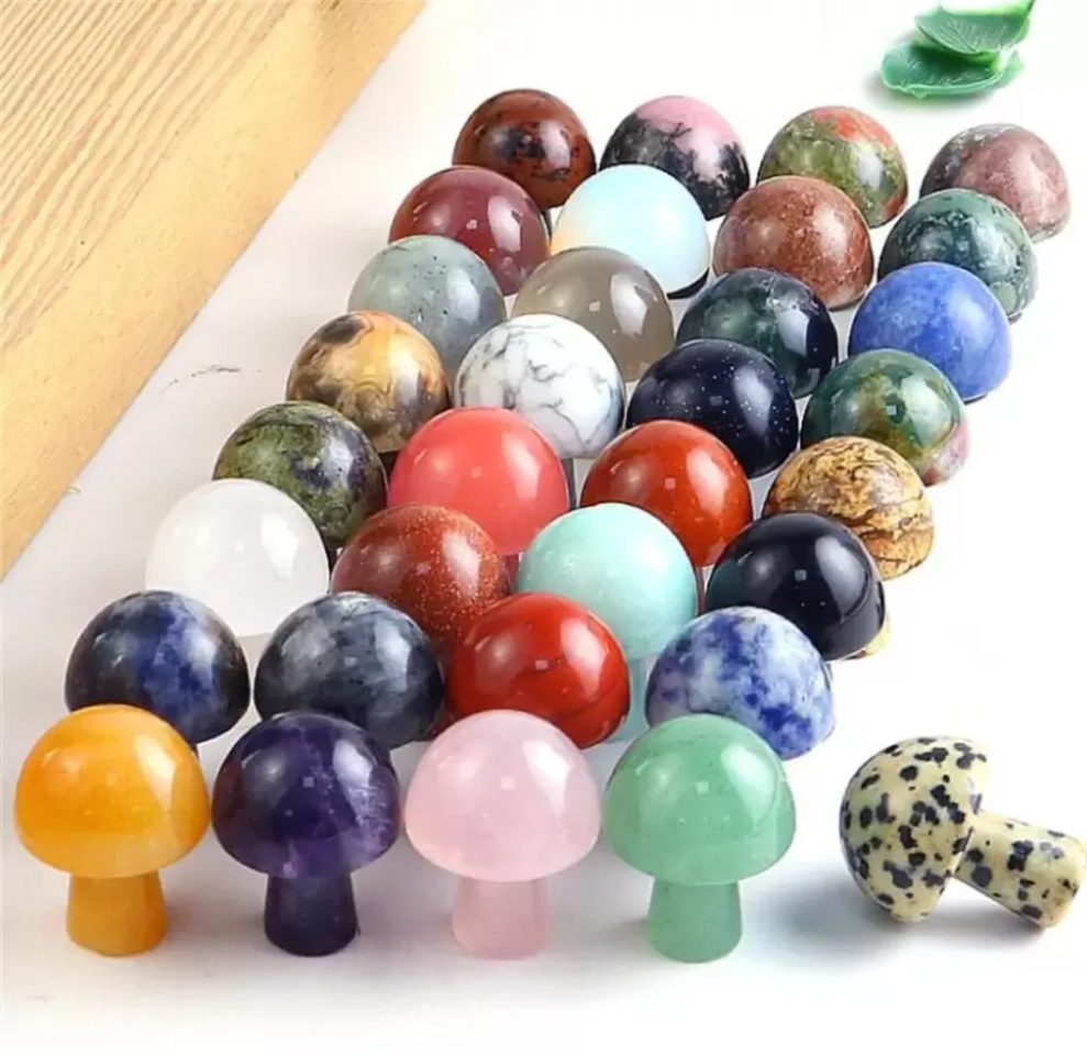 2CM Mini Crystal Agate Semi-precious Stones DIY Natural Rainbow Colorful Rock Mineral Agate Mushroom for Home Garden Party Decorations GG0509