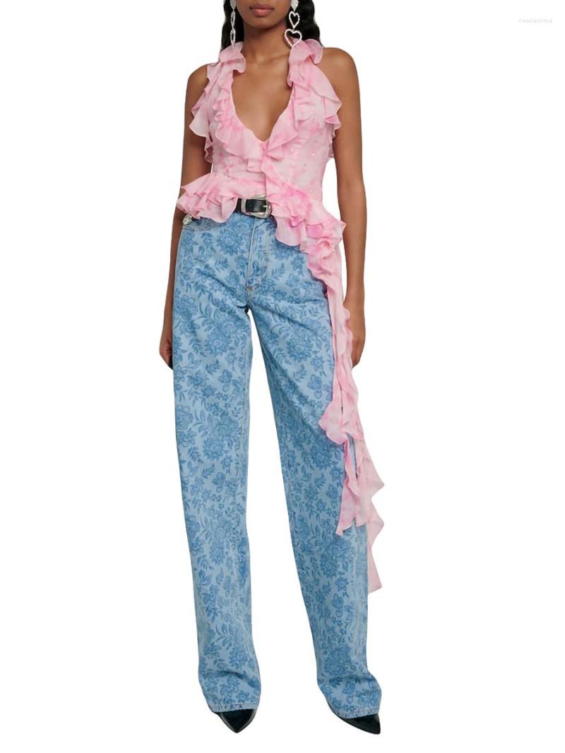 Women's Tanks Women Halter Ruffle Tassels Crop Tank Top Sleeveless Low Cut V Neck Tie Dye Print Asymmetrical Tops Streetwear, Pink
Women's Tanks Women Halter Ruffle Tassels Crop Tank Top Sleeveless Low Cut V Neck Tie Dye Print Asymmetrical Tops Streetwear, Pink