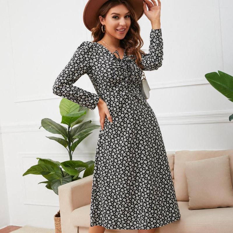 Casual Dresses 2023 Women's Fall Winter V Neck Full Sleeve Waist Drawstring Floral Long Chic Dress For Fashion, Blackfloral
Casual Dresses 2023 Women's Fall Winter V Neck Full Sleeve Waist Drawstring Floral Long Chic Dress For Fashion, Blackfloral