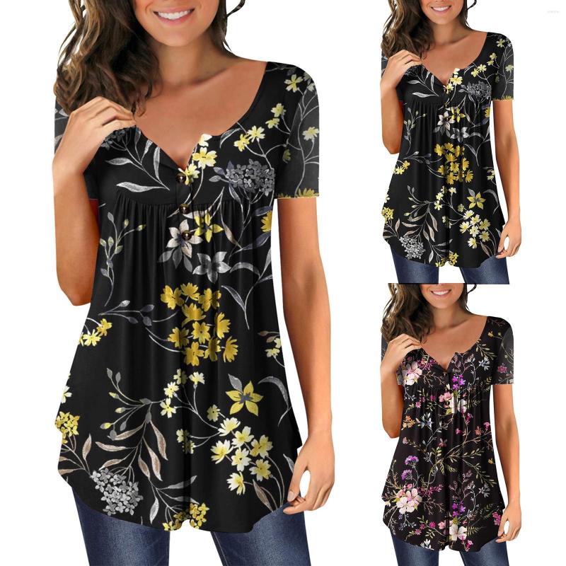Women's T Shirts Cotton Spandex Shirt Womens Short Sleeve Button Neck Flower Printed Pleated Top Casual Color Pullover Women Graphic, Black
Women's T Shirts Cotton Spandex Shirt Womens Short Sleeve Button Neck Flower Printed Pleated Top Casual Color Pullover Women Graphic, Black