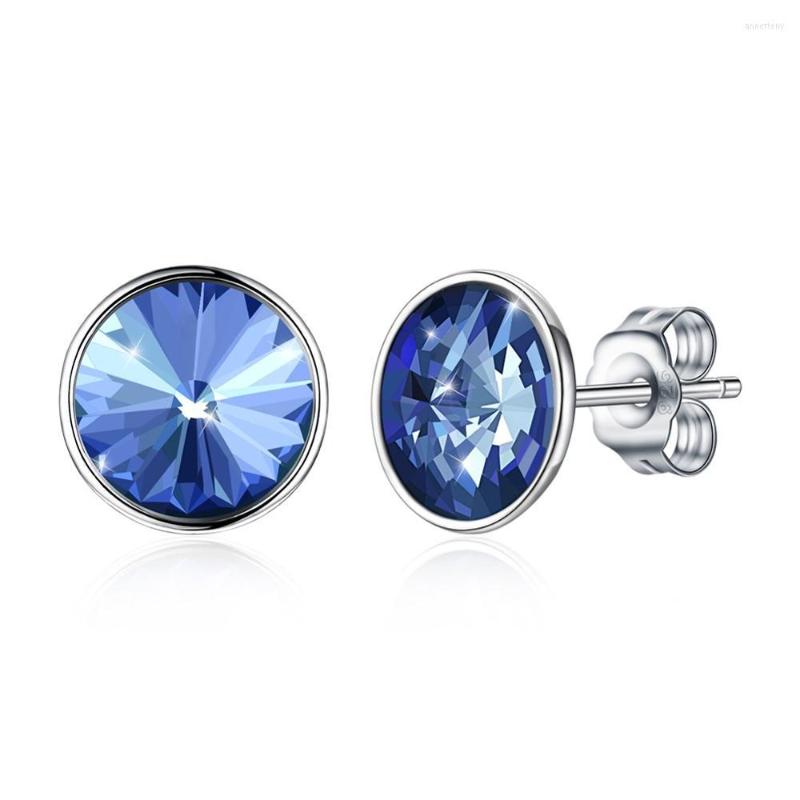 Stud Earrings S925 Women Cute Crystal Party Fine Jewelry 925 Sterling Silver Lady Round Ears Wears