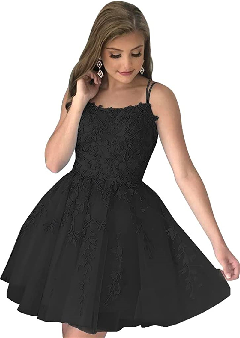 Short Homecoming Dresses Sexy Backless Appliques Spaghetti Party Gowns A-Line Lace-up Tulle Princess Birthday Mini Prom Graudation Cocktail Party Gown